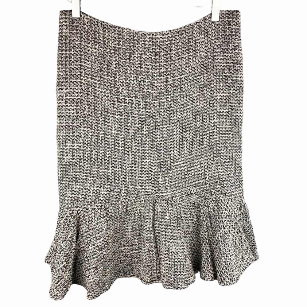 Textured Black and White Pencil Skirt with Ruffle Hem